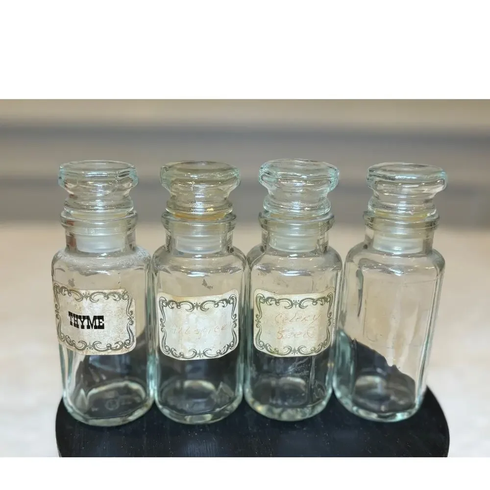 Vintage Retro 70s Spice Bottles Apothecary Glass Bottles Boho Country‎ Primitive